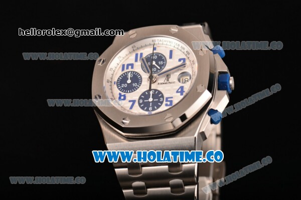 Audemars Piguet Royal Oak Offshore "Navy" Chrono Swiss Valjoux 7750 Automatic Steel Case/Bracelet with White Dial and Blue Arabic Numeral Markers (NOOB) - Click Image to Close